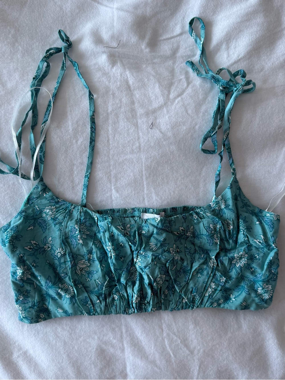 Princess Polly Teal Floral Tie-Strap Crop Top